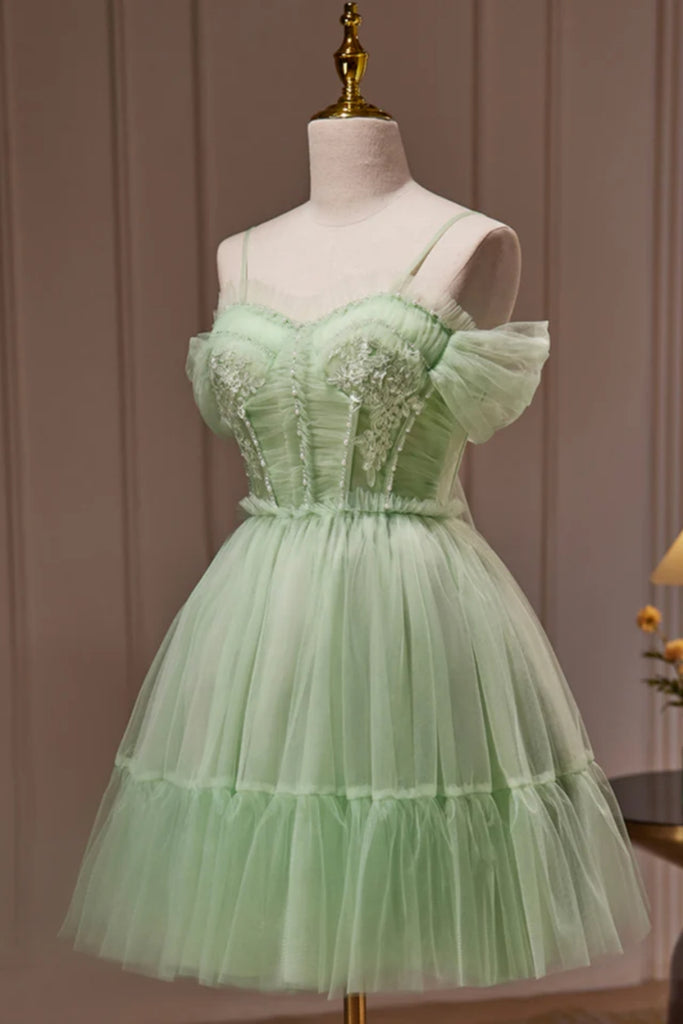 Green Tulle Sweetheart Neck Lace Prom Dresses, Off Shoulder Green Home Lwt Dress Green Tulle Sweetheart Neck Lace Prom Dresses, Off Shoulder Green Home Lwt Dress