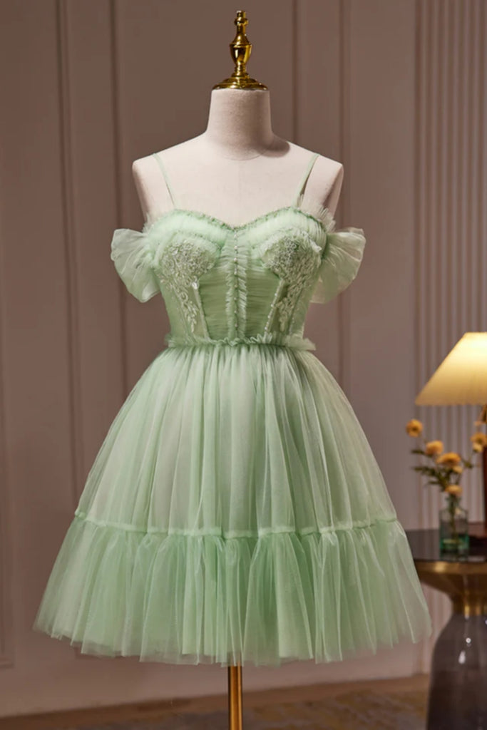 Green Tulle Sweetheart Neck Lace Prom Dresses, Off Shoulder Green Home Lwt Dress Green Tulle Sweetheart Neck Lace Prom Dresses, Off Shoulder Green Home Lwt Dress