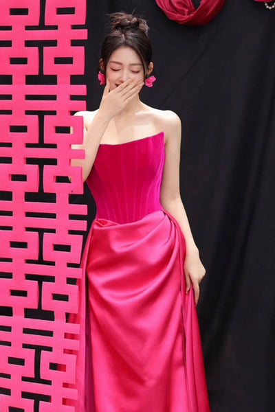 Hot Pink Strapless Mermaid Long Prom Dresses, Mermaid Hot Pink Formal Dresses, Hot Pink Evening Dresses WT1272