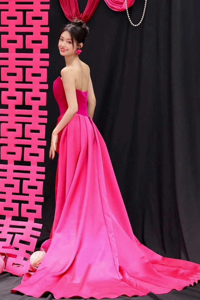Hot Pink Strapless Mermaid Long Prom Dresses, Mermaid Hot Pink Formal Lwt Dress Hot Pink Strapless Mermaid Long Prom Dresses, Mermaid Hot Pink Formal Lwt Dress