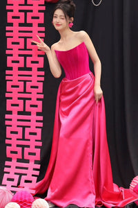 Hot Pink Strapless Mermaid Long Prom Dresses, Mermaid Hot Pink Formal Dresses, Hot Pink Evening Dresses WT1272