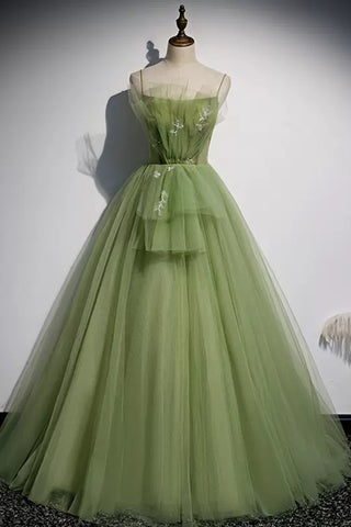Light Green Tulle Open Back Beaded Long Prom Dresses, Light Green Formal Graduation Evening Dresses WT1240