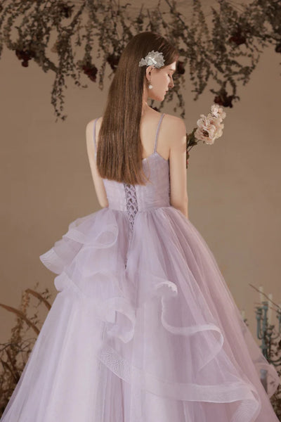 Light Purple V Neck Beaded Tulle Long Prom Dresses, Light Purple Formal Graduation Evening Dresses WT1283