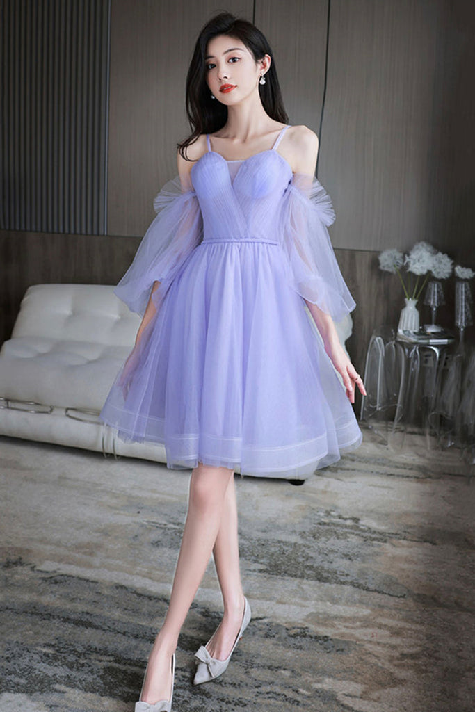 Lilac Tulle Lovely Long Sleeves Prom Dresses, Lilac Tulle Homecoming D Lwt Dress Lilac Tulle Lovely Long Sleeves Prom Dresses, Lilac Tulle Homecoming D Lwt Dress
