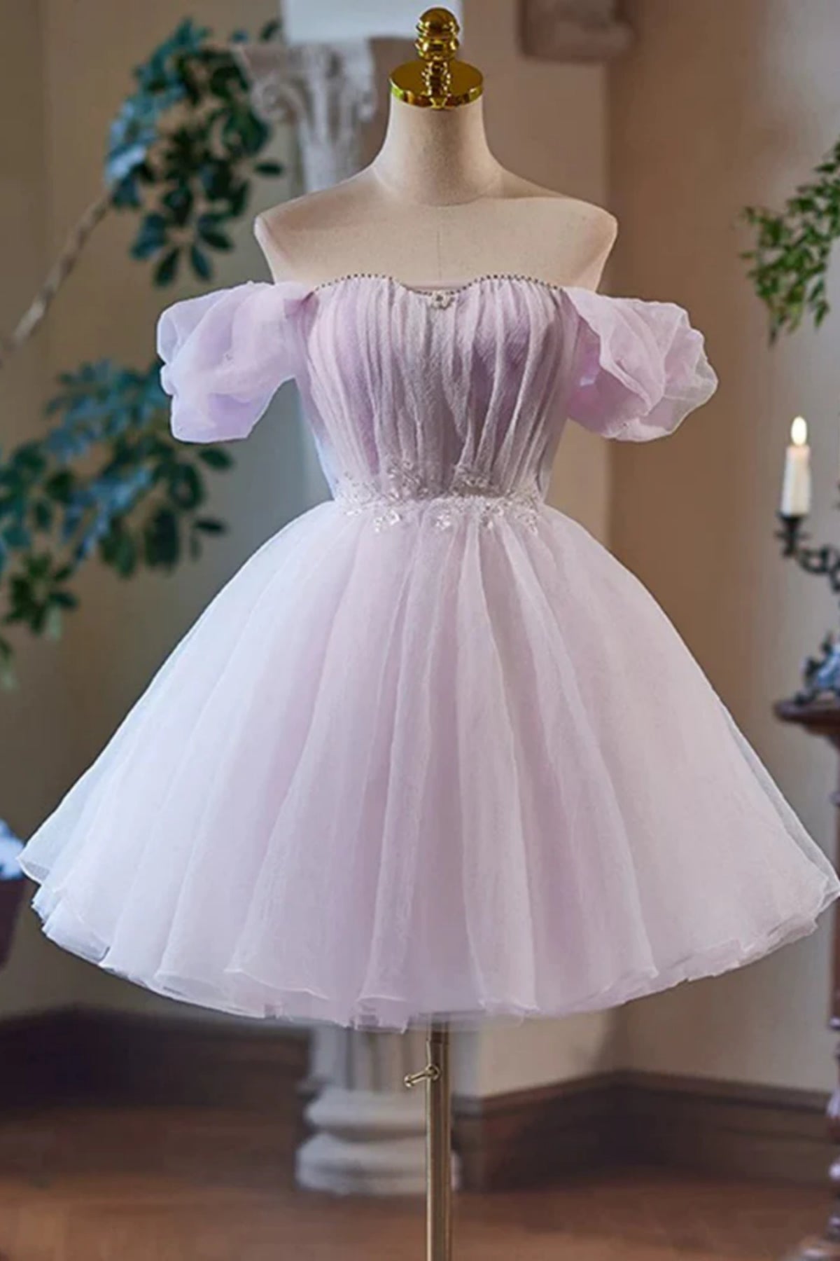 Lilac Tulle Princess Off Shoulder Short Prom Dresses, Off the Shoulder Lwt Dress Lilac Tulle Princess Off Shoulder Short Prom Dresses, Off the Shoulder Lwt Dress
