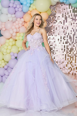 Lilac Tulle Sweetheart Neck Lace Long Prom Dresses, Lilac Lace Formal Evening Dresses, Lilac Ball Gown WT1695