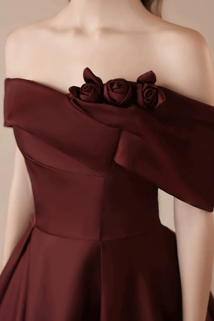Maroon Off Shoulder Floral Long Prom Dresses, Burgundy Formal Graduati Lwt Dress Maroon Off Shoulder Floral Long Prom Dresses, Burgundy Formal Graduati Lwt Dress