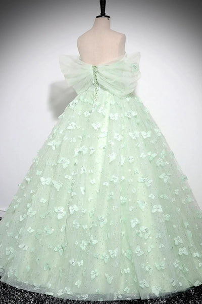 Mint Green Off Shoulder Long Prom Dresses with Bow Appliques, Long Mint Green Formal Evening Dresses WT1546