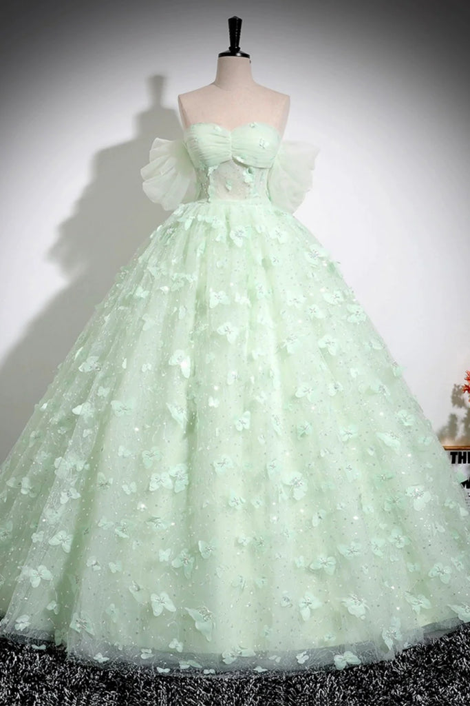 Mint Green Off Shoulder Long Prom Dresses with Bow Appliques, Long Min Lwt Dress Mint Green Off Shoulder Long Prom Dresses with Bow Appliques, Long Min Lwt Dress