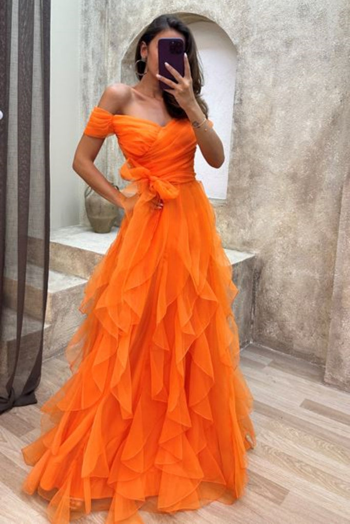 Off Shoulder Fluffy Tulle Long Prom Dresses, High Low Tulle Formal Eve Lwt Dress Off Shoulder Fluffy Tulle Long Prom Dresses, High Low Tulle Formal Eve Lwt Dress