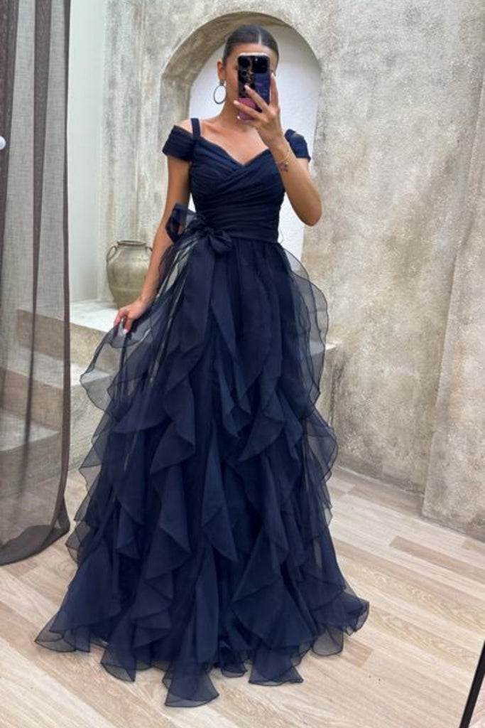 Off Shoulder Fluffy Tulle Long Prom Dresses, High Low Tulle Formal Eve Lwt Dress Off Shoulder Fluffy Tulle Long Prom Dresses, High Low Tulle Formal Eve Lwt Dress