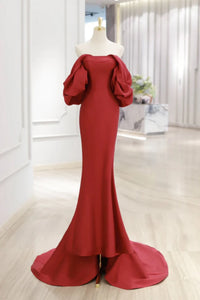 Off Shoulder Mermaid Red Long Prom Dresses, High Low Red Formal Dresses, Long Red Evening Dresses WT1500