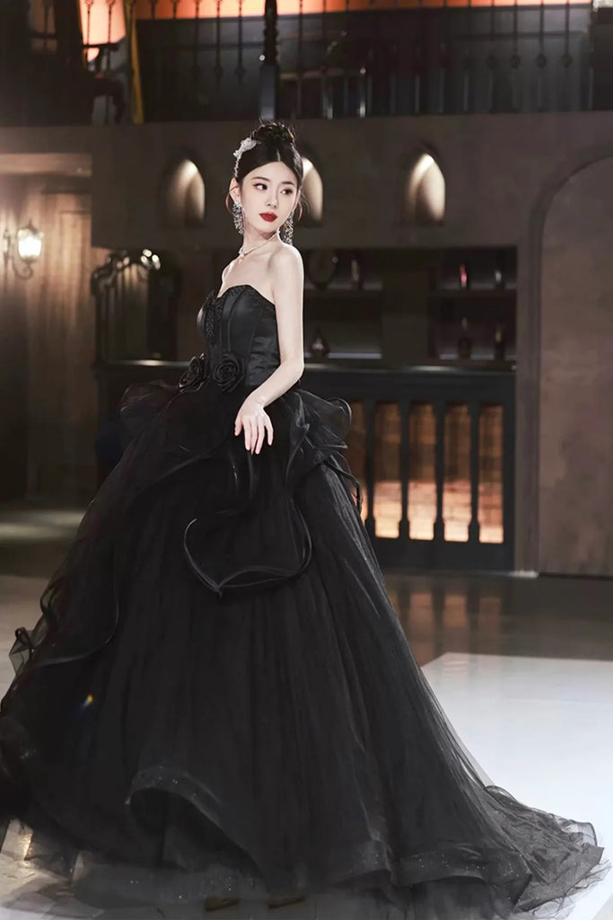 Open Back Strapless Sweetheart Neck Black Long Prom Dresses, Strapless Lwt Dress Open Back Strapless Sweetheart Neck Black Long Prom Dresses, Strapless Lwt Dress