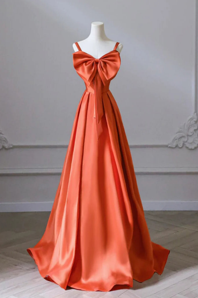 Orange A Line Open Back Long Prom Dresses with Butterfly Decoration, L