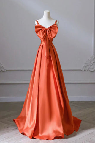 Orange A Line Open Back Long Prom Dresses with Butterfly Decoration, Long Orange Formal Graduation Evening Dresses WT1363