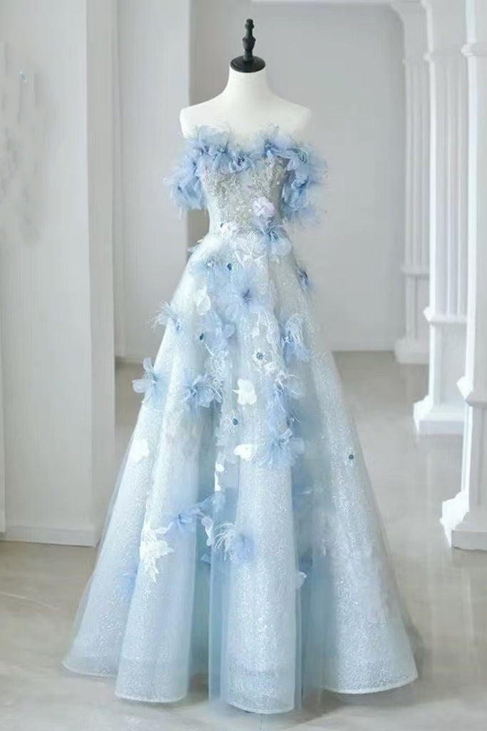 Pink/Blue/Yellow A Line Strapless Lace Floral Long Prom Dresses, Pink/ Lwt Dress Pink/Blue/Yellow A Line Strapless Lace Floral Long Prom Dresses, Pink/ Lwt Dress