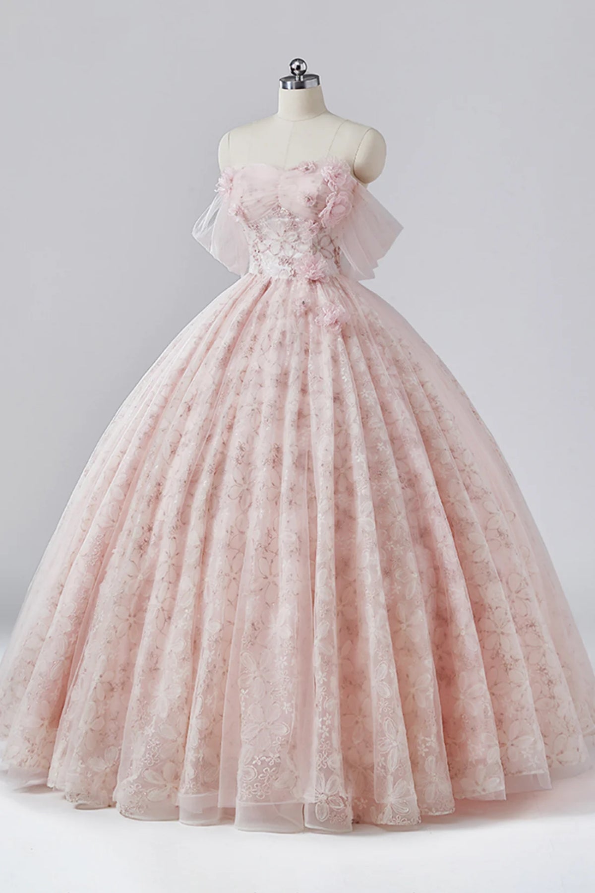 Karzen Pink Lace Off Shoulder Evening Dress