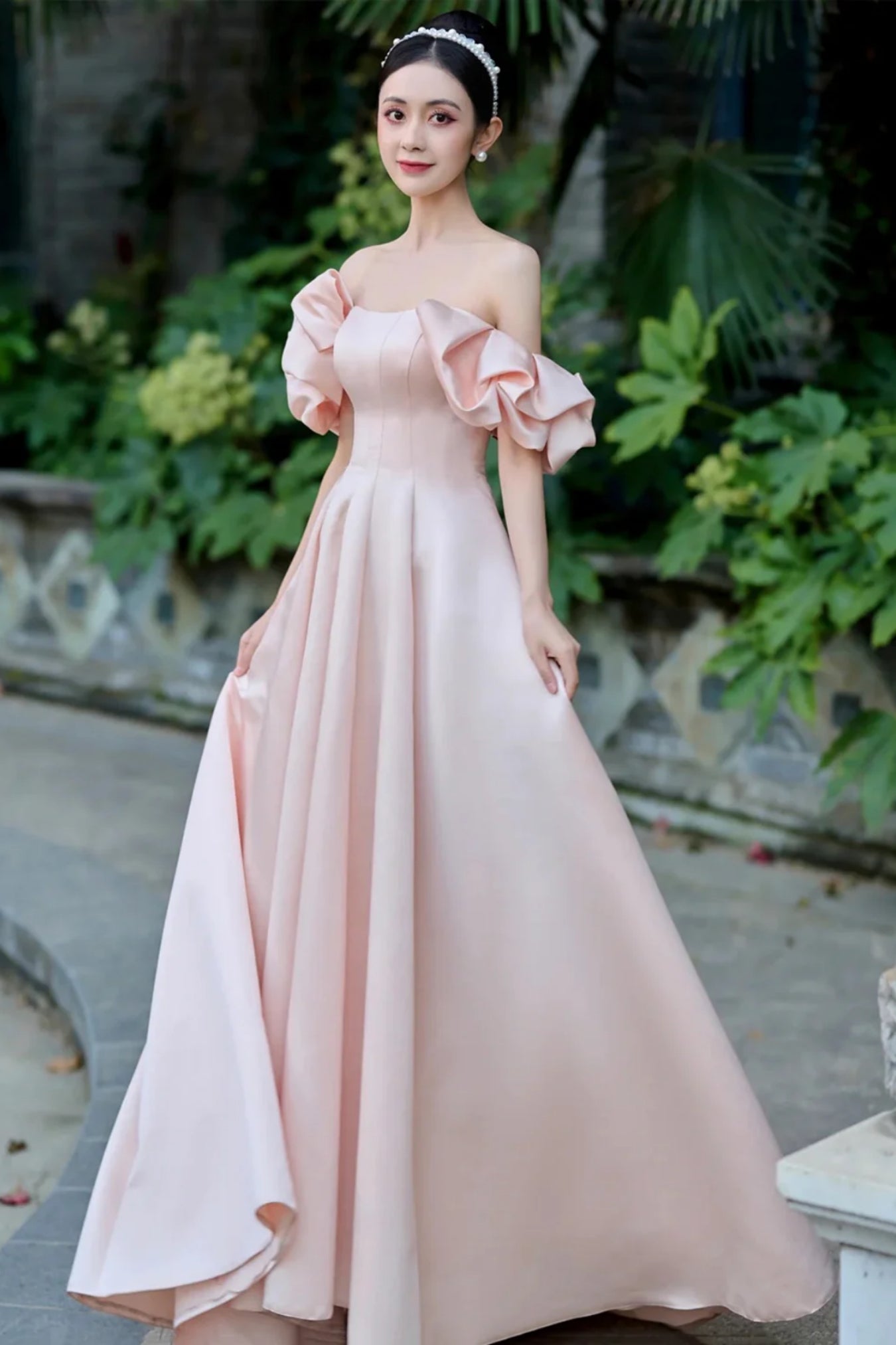 Pink Satin Off Shoulder Long Prom Dresses, Off the Shoulder Formal Dre Lwt Dress Pink Satin Off Shoulder Long Prom Dresses, Off the Shoulder Formal Dre Lwt Dress