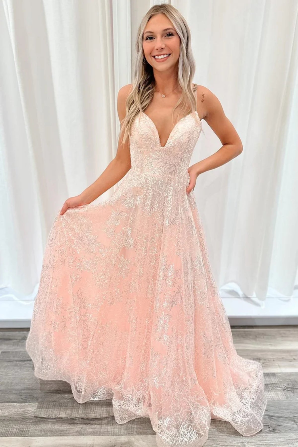 pink shiny prom dresses Portia & Scarlett PS24631 Strapless Pink Sequin Embellishment Prom Gown