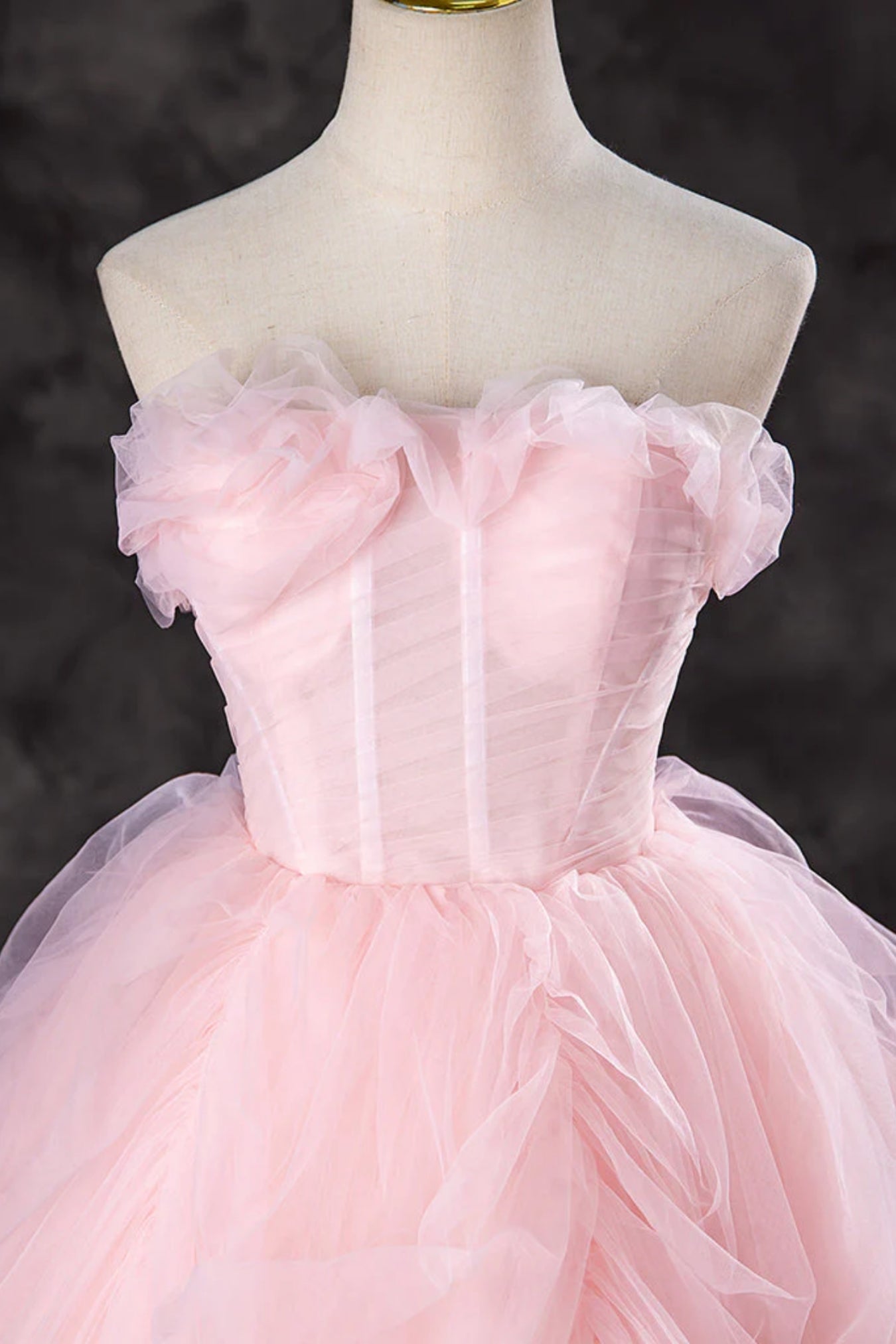 Sexy High Low Strapless Tulle Pink Long Prom Dresses Party Dress main image 0