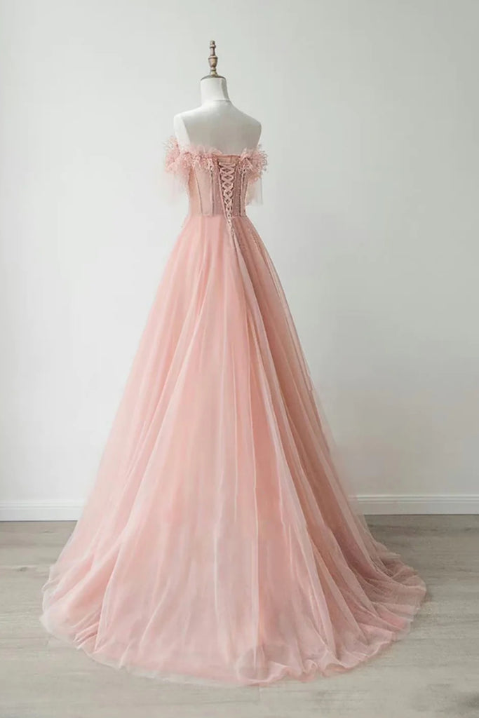 Pink Tulle Strapless Lace Long Prom Dresses, Pink Lace Formal Dresses, Lwt Dress Pink Tulle Strapless Lace Long Prom Dresses, Pink Lace Formal Dresses, Lwt Dress
