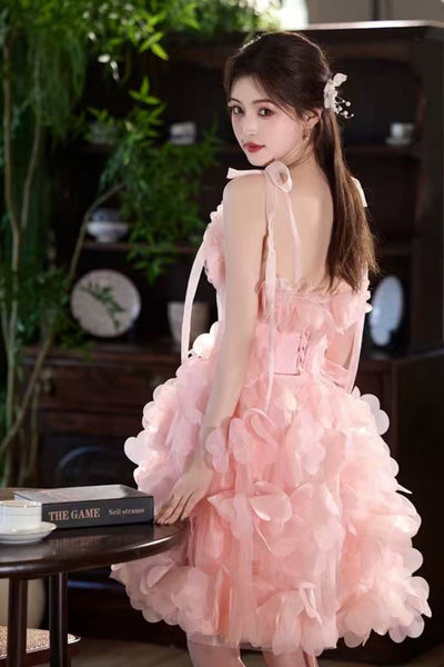 Princess A Line Spaghetti Straps Pink Short Prom Dresses, Pink Homecoming Dresses WT1639