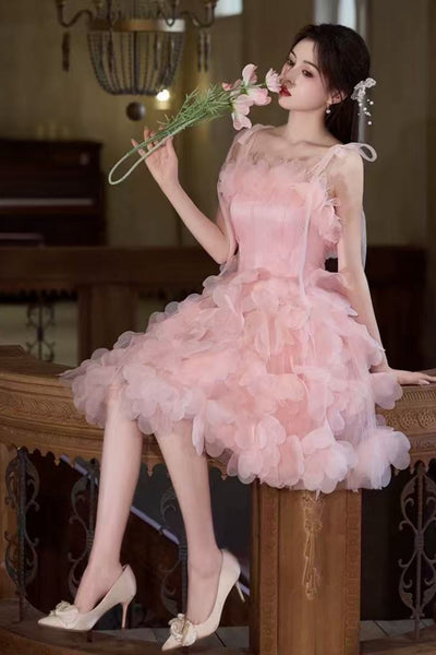 Princess A Line Spaghetti Straps Pink Short Prom Dresses, Pink Homecoming Dresses WT1639