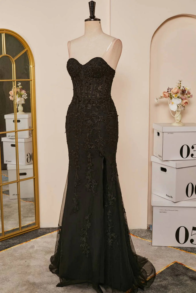 Purple/Black Strapless Mermaid Lace Long Prom Dresses, Purple/Black La Lwt Dress Purple/Black Strapless Mermaid Lace Long Prom Dresses, Purple/Black La Lwt Dress