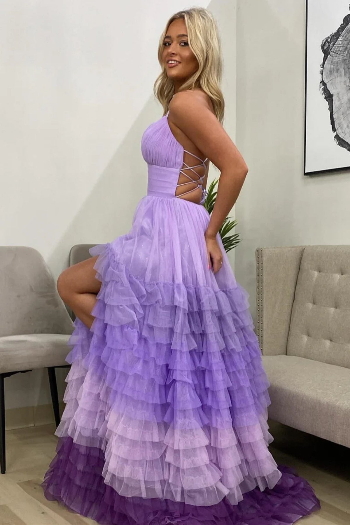 Strapless Blue Pink Purple Long Prom Dresses, Strapless Blue Pink Purple Long Formal Evening Dresses main image 1