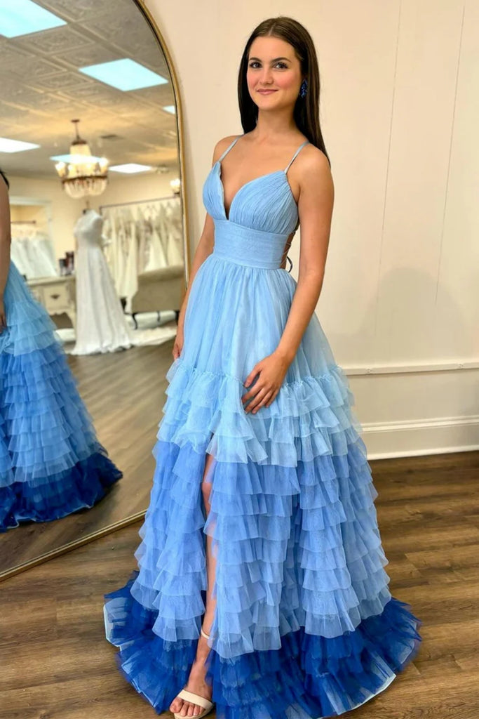 Purple/Blue/Pink A Line V Neck Backless Ombre Long Prom Dresses with H Lwt Dress Purple/Blue/Pink A Line V Neck Backless Ombre Long Prom Dresses with H Lwt Dress