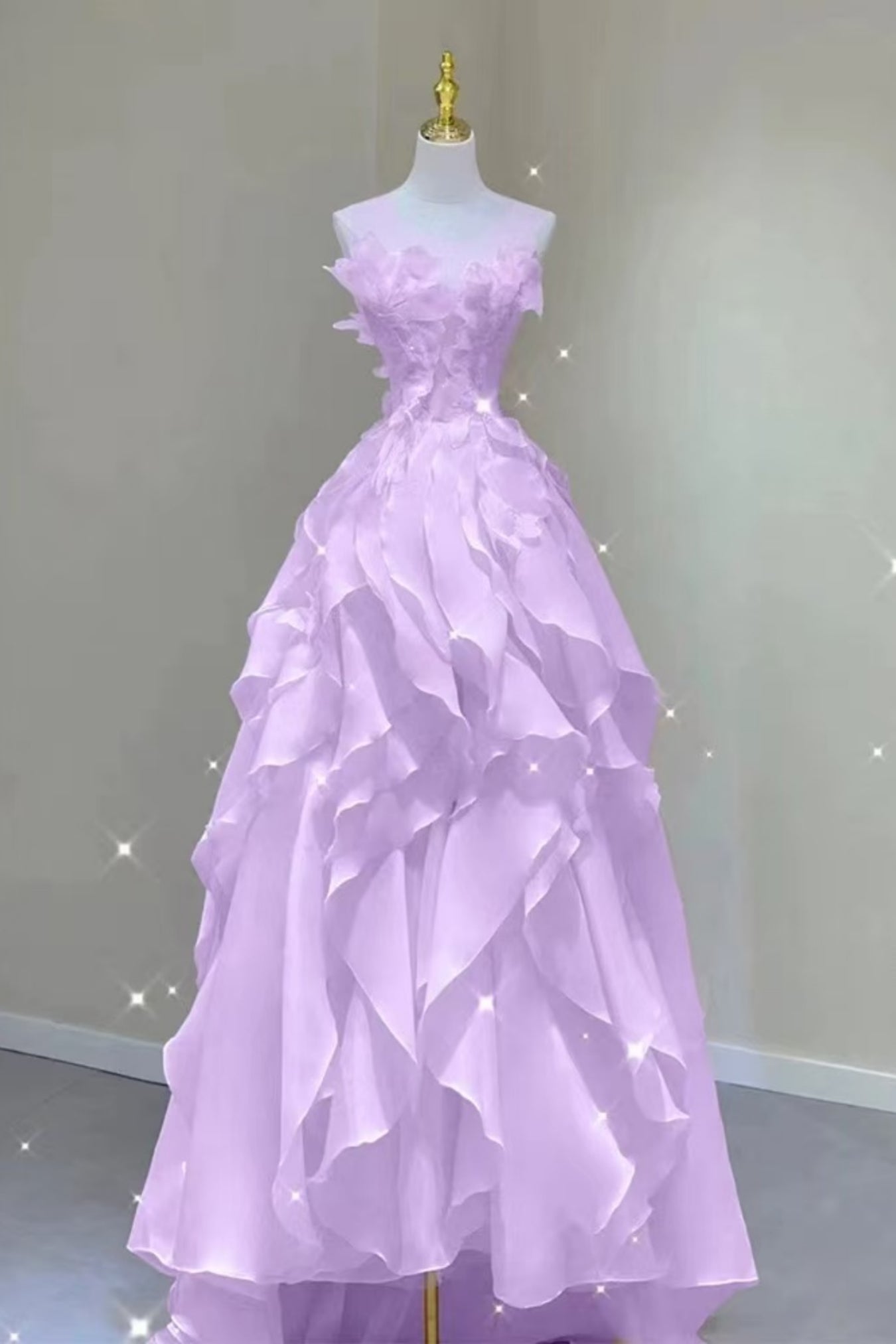 Purple Stylish A Line Ruffle Organza Long Prom Dresses, Purple Formal Lwt Dress Purple Stylish A Line Ruffle Organza Long Prom Dresses, Purple Formal Lwt Dress