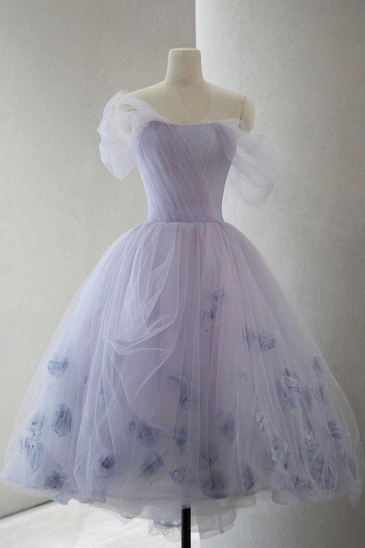 Purple Tulle Off the Shoulder Floral Prom Dresses, Off the Shoulder Li Lwt Dress Purple Tulle Off the Shoulder Floral Prom Dresses, Off the Shoulder Li Lwt Dress