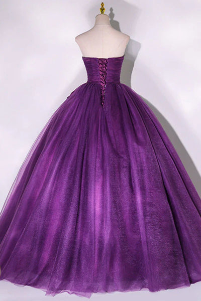 Purple Tulle Strapless Long Prom Dresses, Purple Formal Evening Dresses WT1450