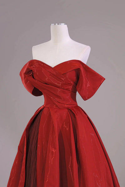 Red Satin Off the Shoulder Long Prom Dresses, Long Red Formal Graduation Evening Dresses WT1650