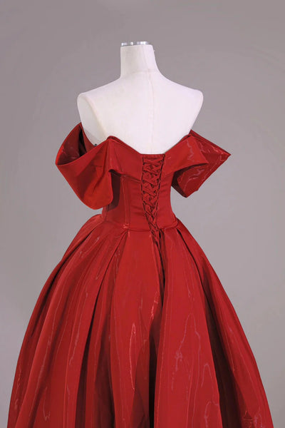 Red Satin Off the Shoulder Long Prom Dresses, Long Red Formal Graduation Evening Dresses WT1650