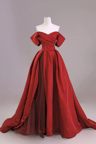 Red Satin Off the Shoulder Long Prom Dresses, Long Red Formal Graduation Evening Dresses WT1650