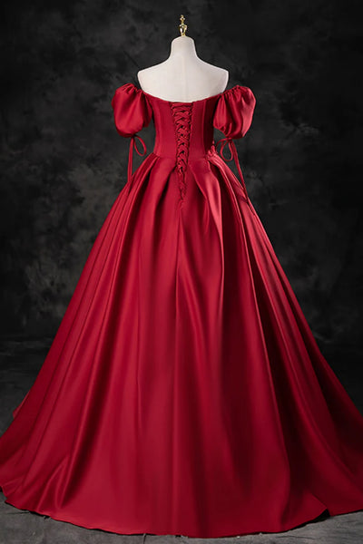 Red Satin Simple Off Shoulder Long Prom Dresses, Off the Shoulder Formal Dresses, Red Evening Dresses WT1329