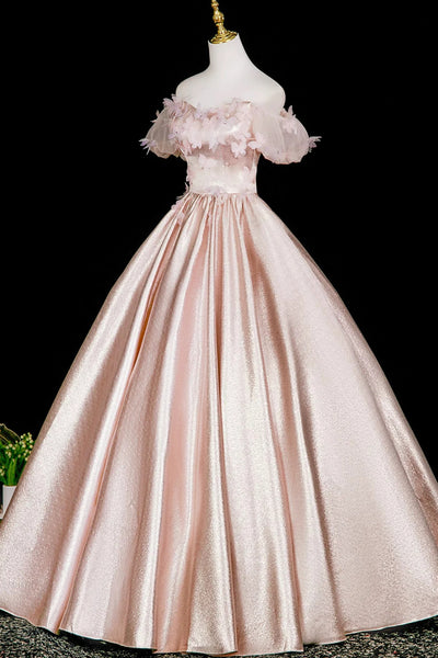 Shiny Pink Satin A Line Off the Shoulder Long Prom Dresses, Off Shoulder Pink Formal Dresses, Pink Evening Dresses WT1652