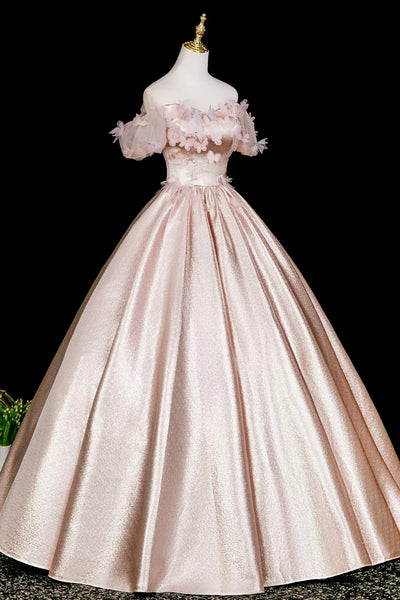 Shiny Pink Satin A Line Off the Shoulder Long Prom Dresses, Off Shoulder Pink Formal Dresses, Pink Evening Dresses WT1652