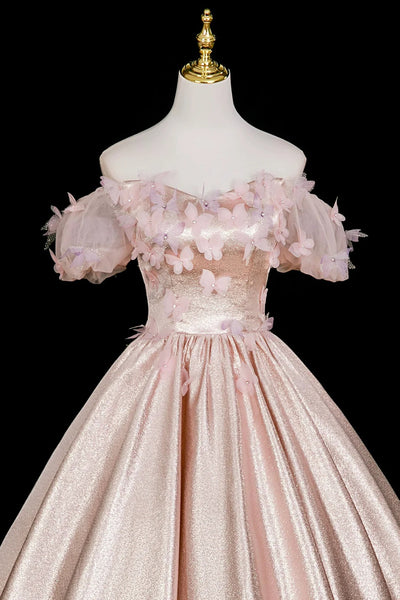 Shiny Pink Satin A Line Off the Shoulder Long Prom Dresses, Off Shoulder Pink Formal Dresses, Pink Evening Dresses WT1652