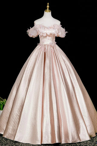 Shiny Pink Satin A Line Off the Shoulder Long Prom Dresses, Off Shoulder Pink Formal Dresses, Pink Evening Dresses WT1652