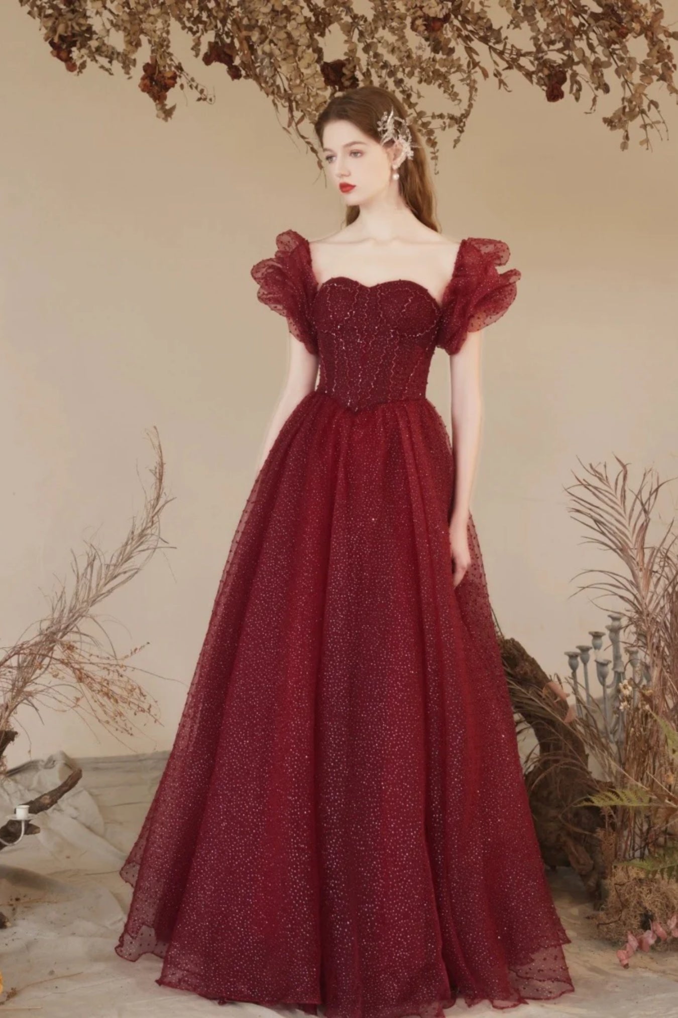 Shiny Tulle Off Shoulder Burgundy Long Prom Dresses, Off the Shoulder Lwt Dress Shiny Tulle Off Shoulder Burgundy Long Prom Dresses, Off the Shoulder Lwt Dress