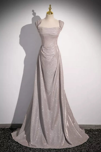Silver Gray Mermaid Long Prom Dresses, Off Shoulder Silver Gray Formal Dresses, Silver Gray Evening Dresses WT1415