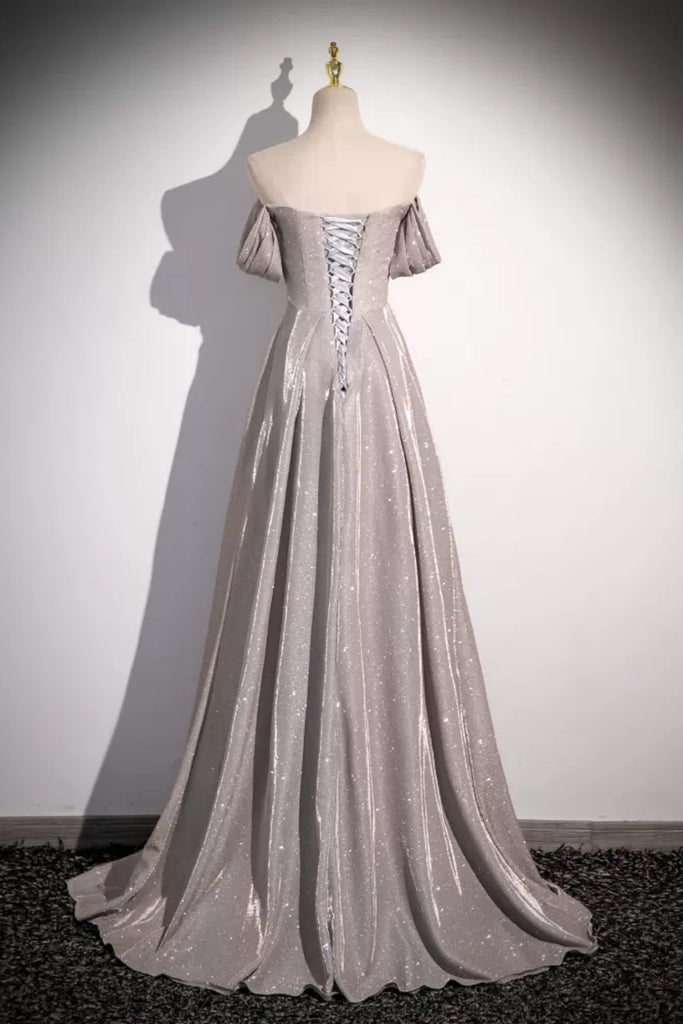 Silver Gray Mermaid Long Prom Dresses, Off Shoulder Silver Gray Formal Lwt Dress Silver Gray Mermaid Long Prom Dresses, Off Shoulder Silver Gray Formal Lwt Dress