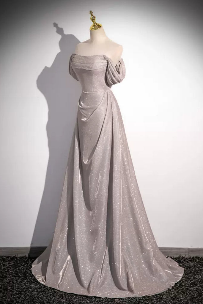 Silver Gray Mermaid Long Prom Dresses, Off Shoulder Silver Gray Formal Lwt Dress Silver Gray Mermaid Long Prom Dresses, Off Shoulder Silver Gray Formal Lwt Dress