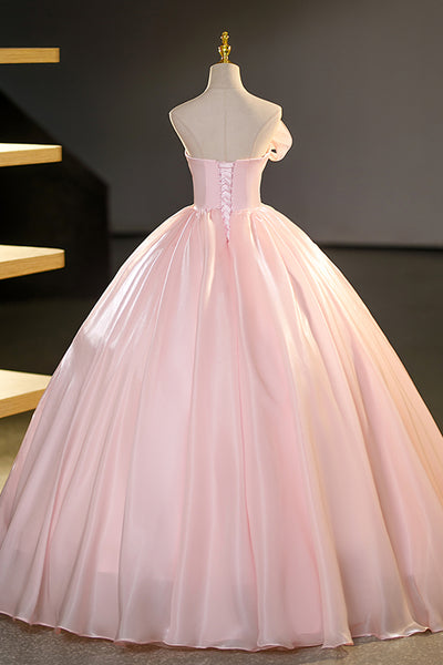 Strapless Pink Satin Long Prom Dresses, Long Pink Formal Evening Dresses, Pink Ball Gown WT1230