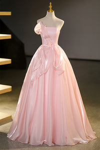 Strapless Pink Satin Long Prom Dresses, Long Pink Formal Evening Dresses, Pink Ball Gown WT1230