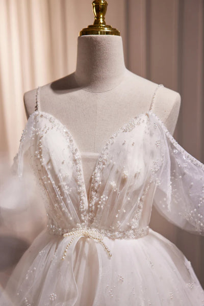 White Lace Princess V Neck Short Prom Dresses, White Lace Homecoming Dresses, White Formal Evening Dresses WT1279