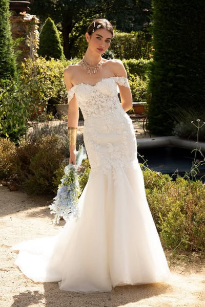 White Off the Shoulder Mermaid Lace Long Prom Dresses, Off Shoulder White Formal Evening Dresses, Mermaid White Wedding Dresses WT1789