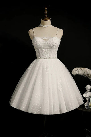 White Sweetheart Neck Lace Tulle Prom Dresses, White Lace Homecoming Dresses WT1521